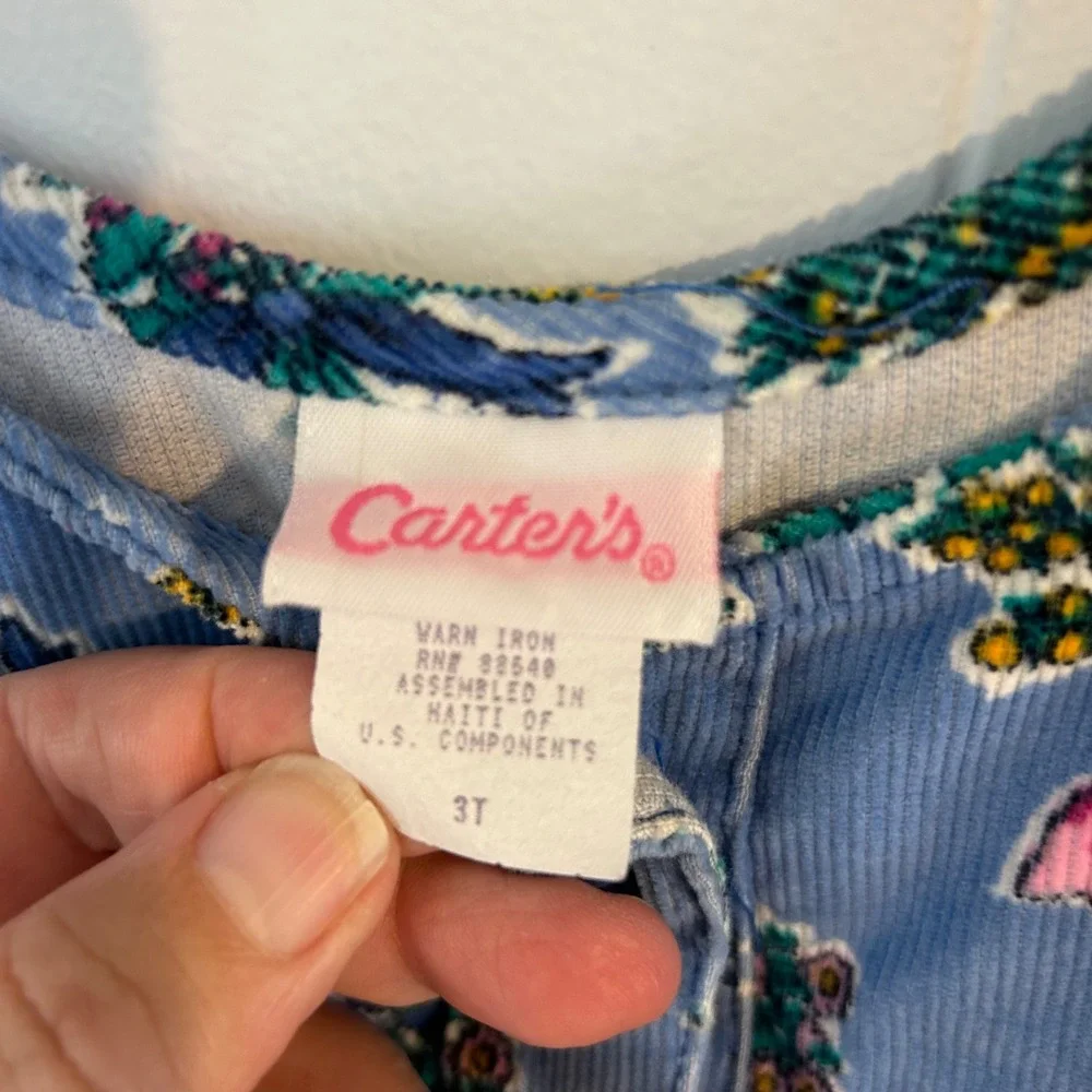 Vintage Carters Toddler Girls 3T Blue‎ Floral Corduroy Jumper Dress Pockets 5451